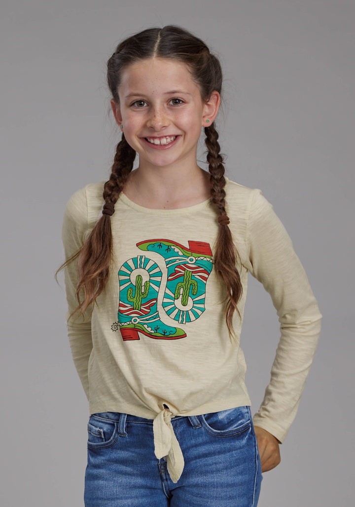 GIRLS COTTON SLUB JERSEY LONG SLEEVE TEE LONG SLEEVE PULLOVER WESTERN SHIRT
