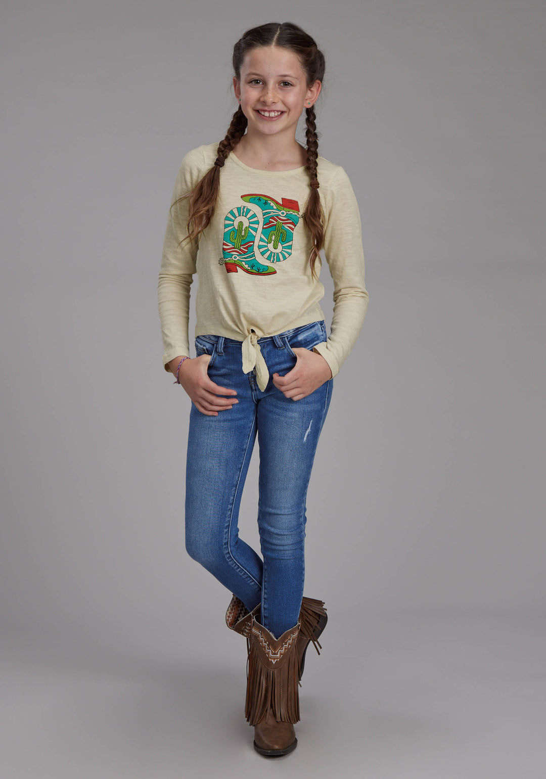 GIRLS COTTON SLUB JERSEY LONG SLEEVE TEE LONG SLEEVE PULLOVER WESTERN SHIRT