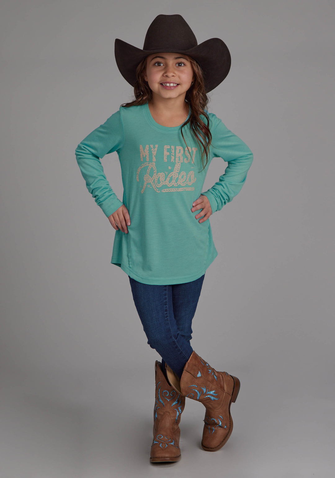 GIRLS SCOOP NECK TEE LONG SLEEVE PULLOVER WESTERN SHIRT