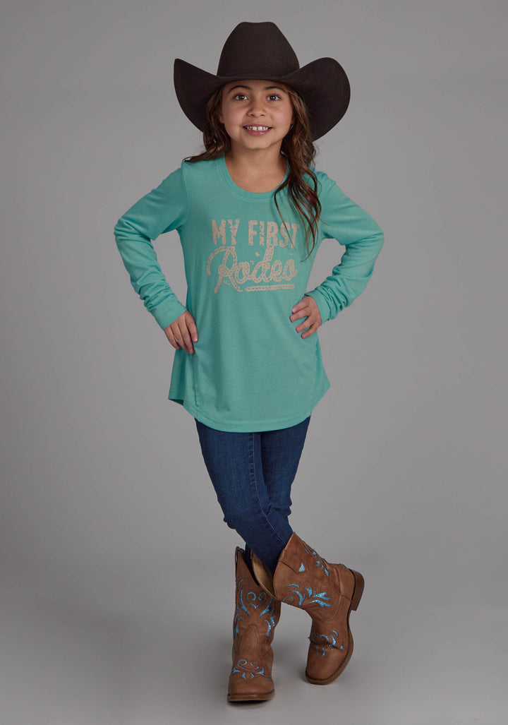 GIRLS SCOOP NECK TEE LONG SLEEVE PULLOVER WESTERN SHIRT