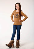 GIRLS LONG SLEEVE KNIT POLY RAYON BROWN JERSEY LONG SLEEVE  T T-SHIRT