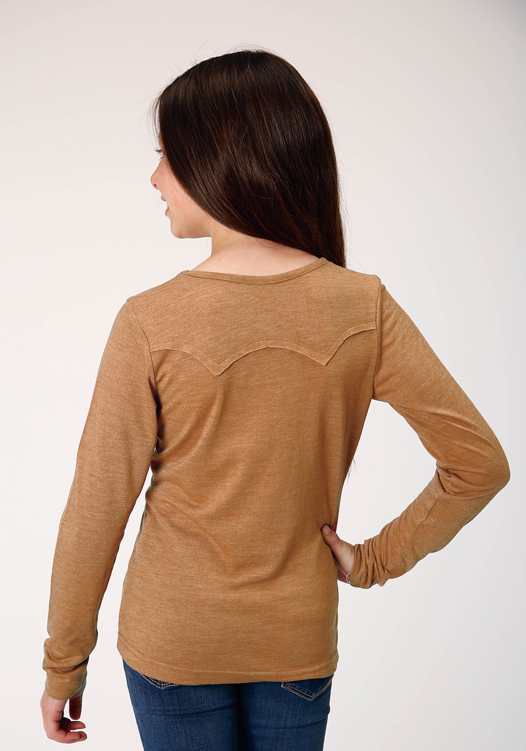 Girls Long Sleeve Knit Poly Rayon Brown Jersey Long Sleeve T T
