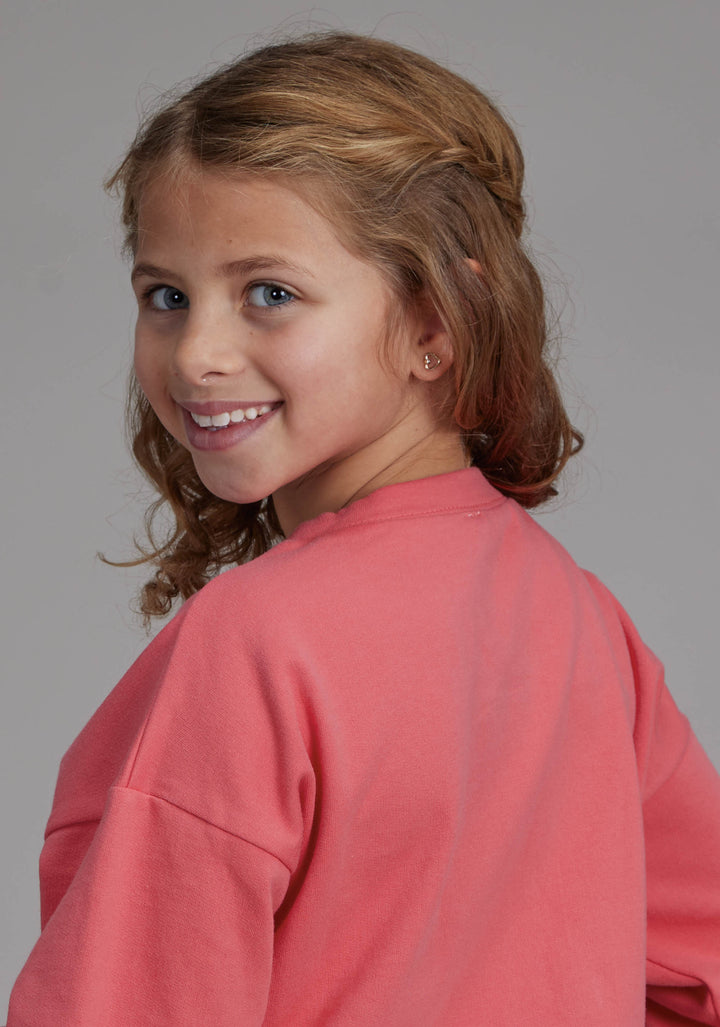 GIRLS BRIGHT CORRAL PINK LONG SLEEVE PULLOVER WESTERN SHIRT