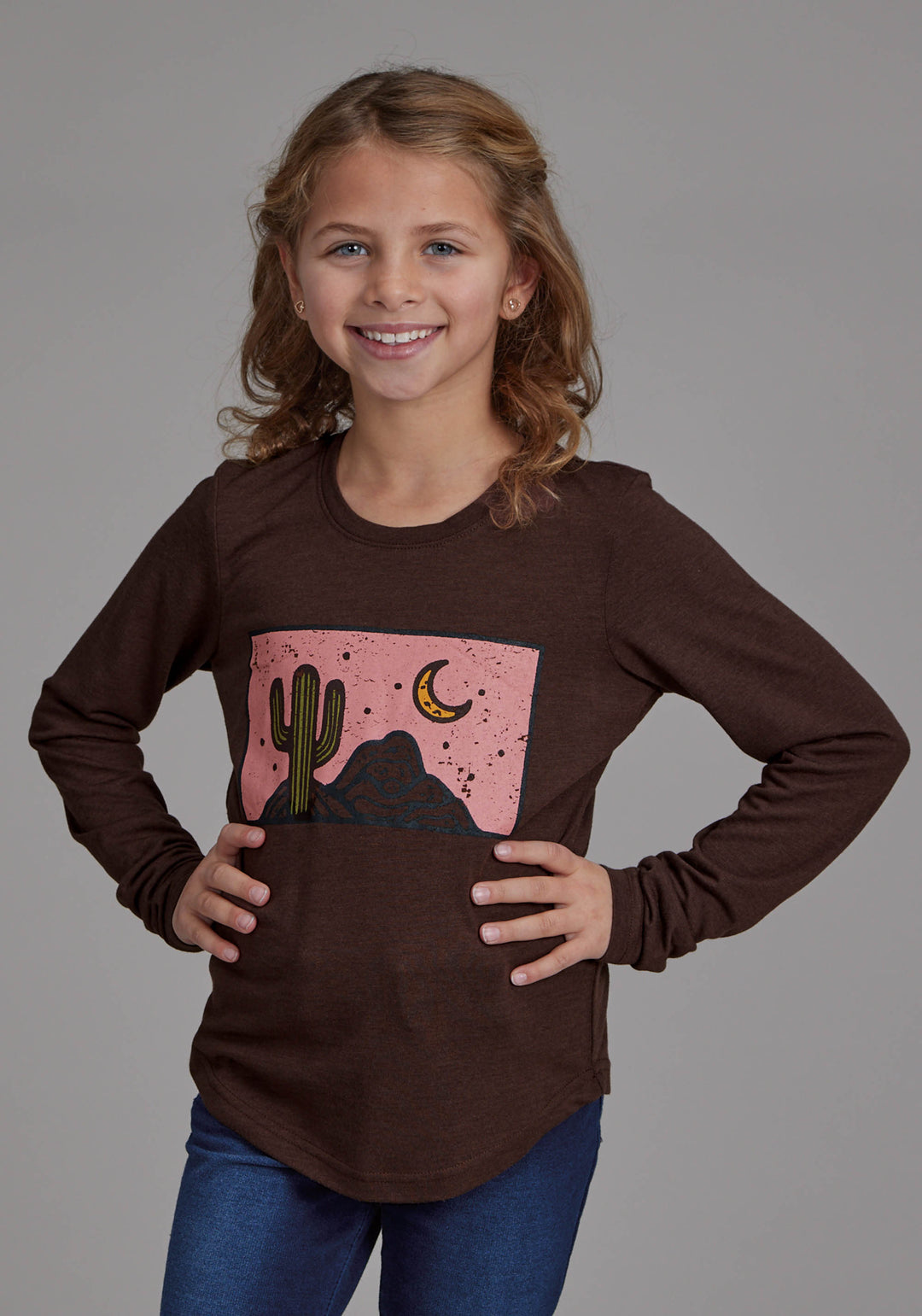GIRLS POLY RAYON LONG SLEEVE SCOOP NECK TEE LONG SLEEVE PULLOVER WESTERN SHIRT