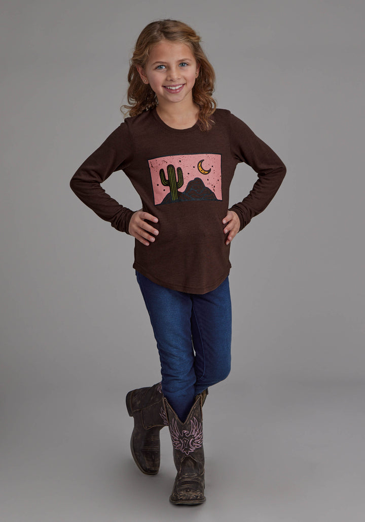 GIRLS POLY RAYON LONG SLEEVE SCOOP NECK TEE LONG SLEEVE PULLOVER WESTERN SHIRT