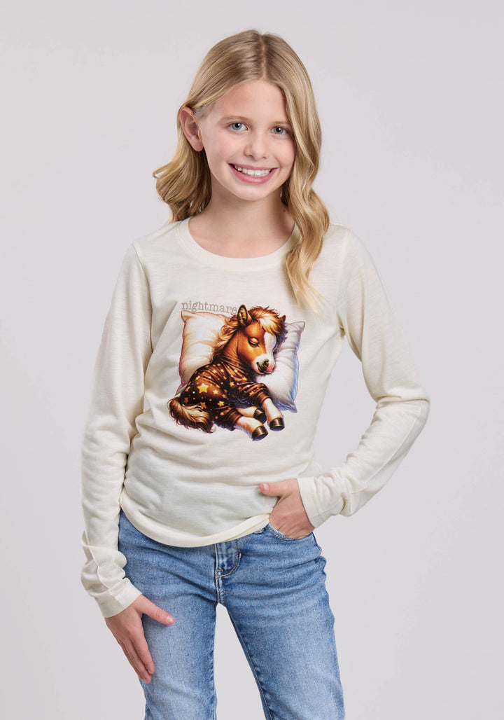 GIRLS ROPER CREAM POLY RAYON JERSEY LONG SLEEVE SHIRT