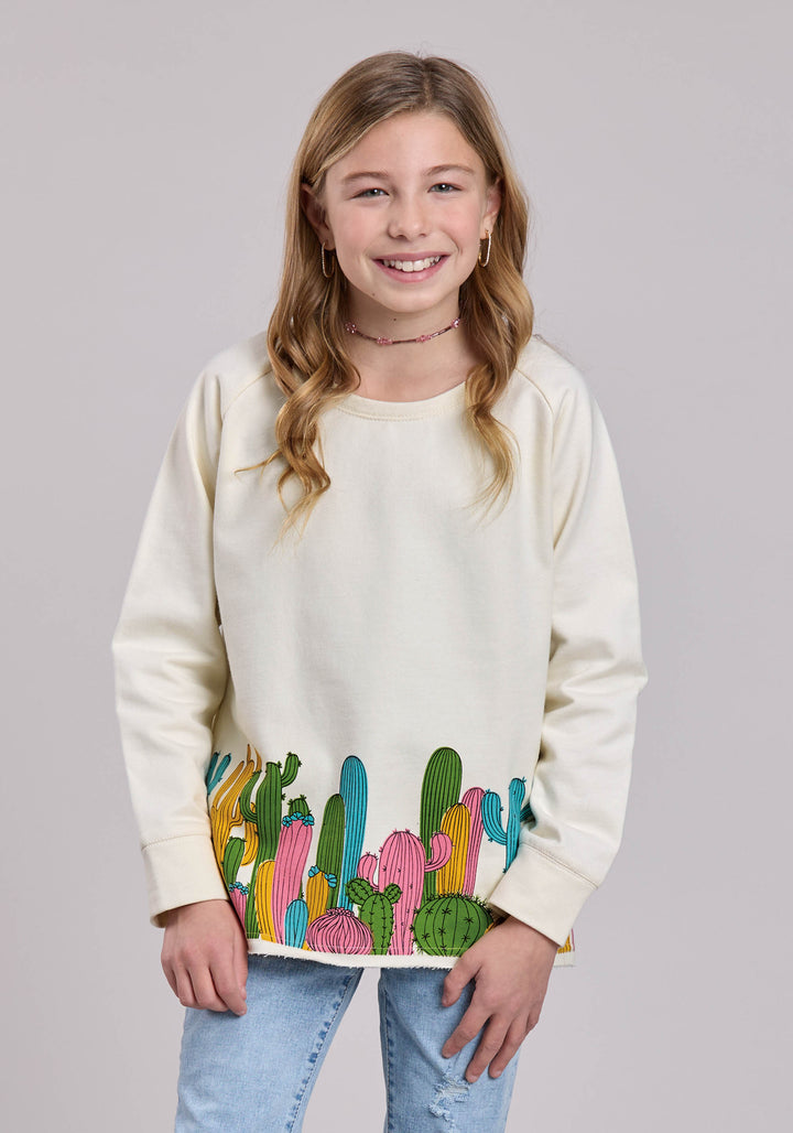 GIRLS LONG SLEEVE PULLOVER COTTON FLEECE CREW NECK PULLOVERR WESTERN SHIRT