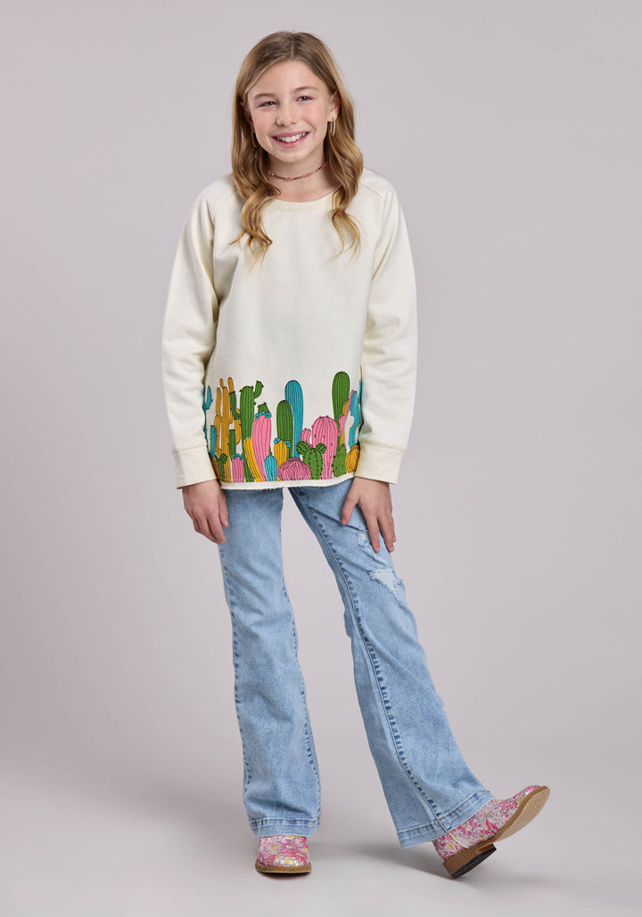 GIRLS LONG SLEEVE PULLOVER COTTON FLEECE CREW NECK PULLOVERR WESTERN SHIRT