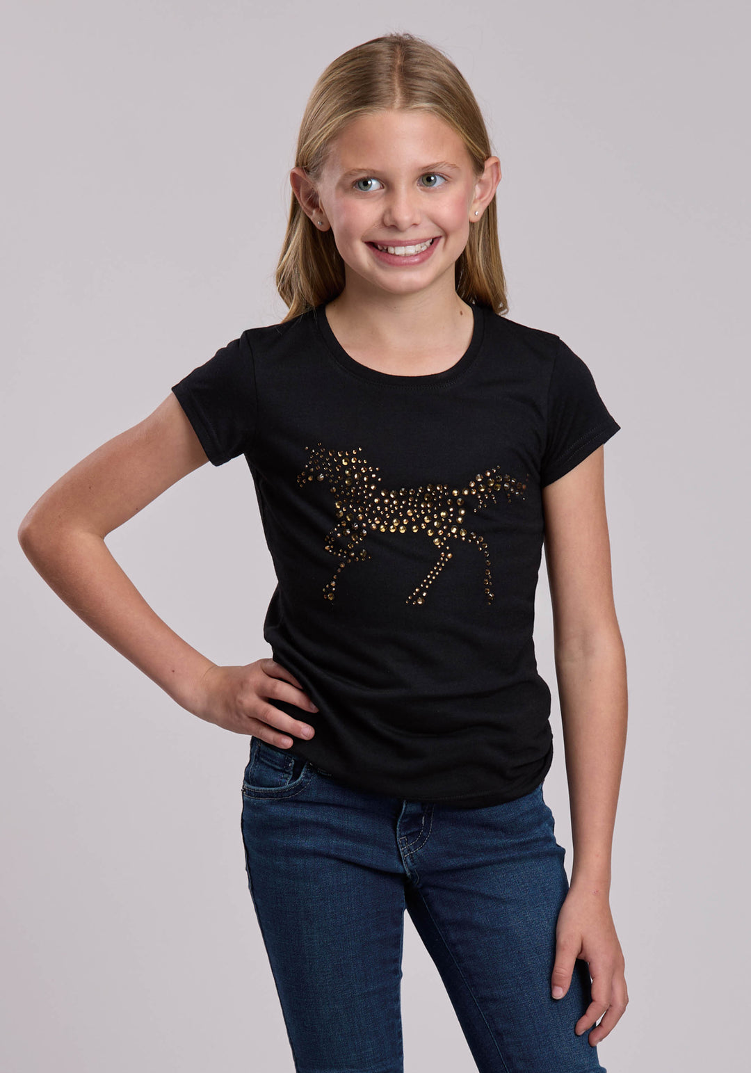 GIRLS ROPER POLY RAYON WESTERN JERSEY CREW SHORT SLEEVE TSHIRT