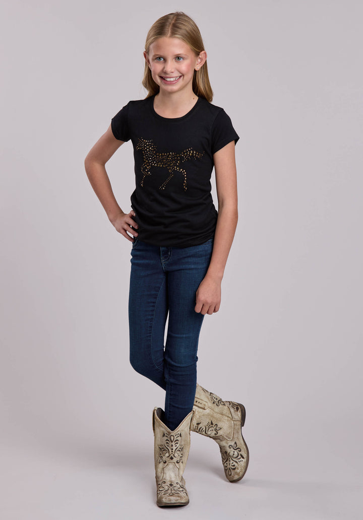 GIRLS ROPER POLY RAYON WESTERN JERSEY CREW SHORT SLEEVE TSHIRT