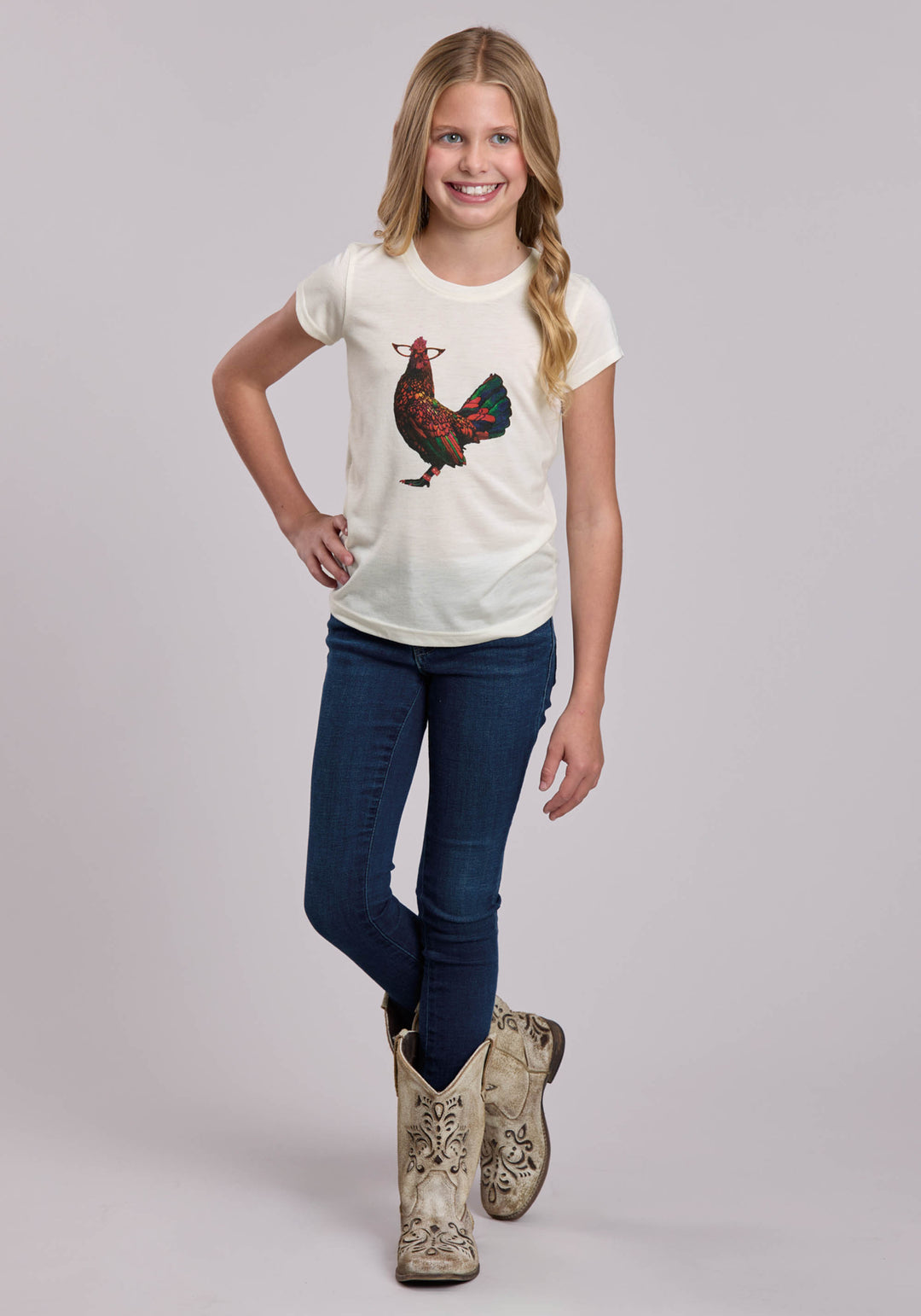 GIRLS ROPER POLY RAYON WESTERN JERSEY CREW SHORT SLEEVE TSHIRT