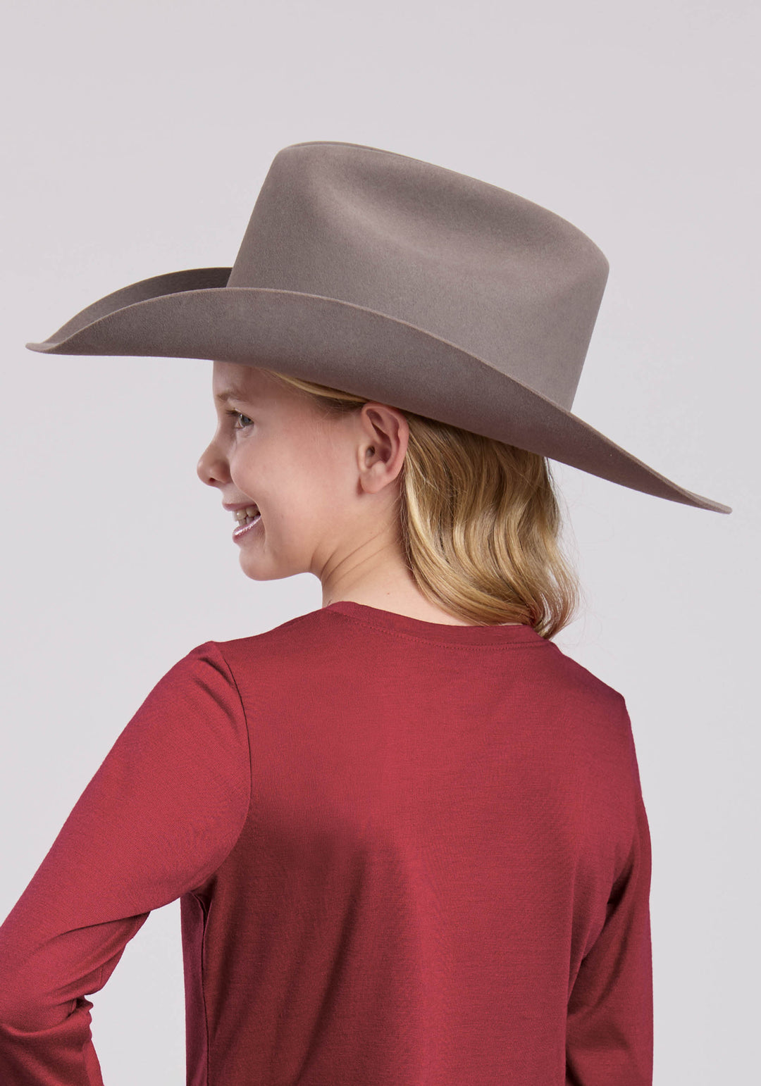 GIRLS LONG SLEEVE PULLOVER DK RED POLY RAYON JERSEY LS TEE WESTERN SHIRT