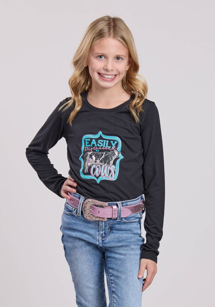 GIRLS ROPER BLACK POLY RAYON JERSEY LONG SLEEVE SHIRT