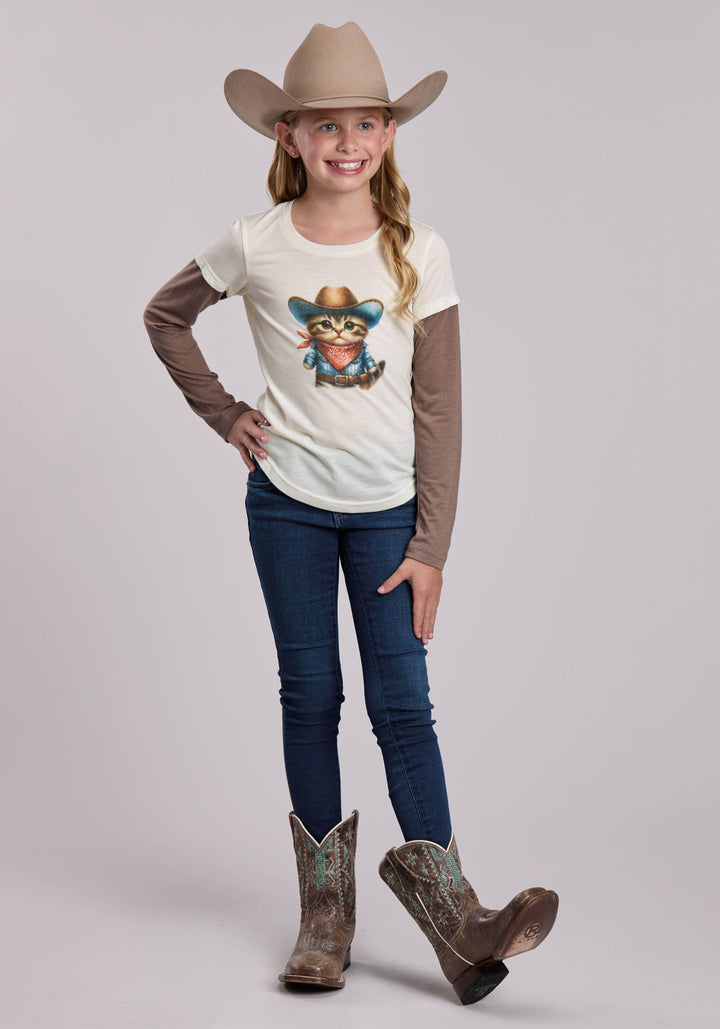 GIRLS ROPER POLY RAYON WESTERN LONG SLEEVE TSHIRT