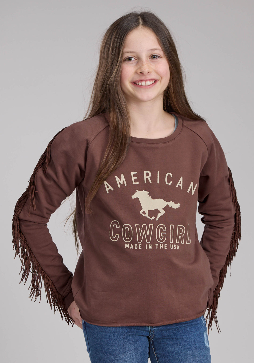 GIRLS LONG SLEEVE RAGLAN COTTON FLEECE SWEATSHRT LONG SLEEVE PULLOVER WESTERN SHIRT