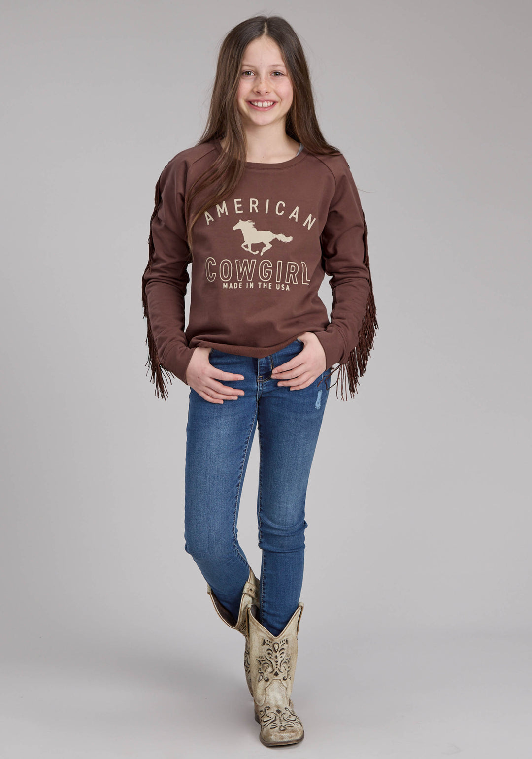 GIRLS LONG SLEEVE RAGLAN COTTON FLEECE SWEATSHRT LONG SLEEVE PULLOVER WESTERN SHIRT