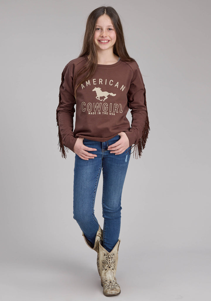 GIRLS LONG SLEEVE RAGLAN COTTON FLEECE SWEATSHRT LONG SLEEVE PULLOVER WESTERN SHIRT