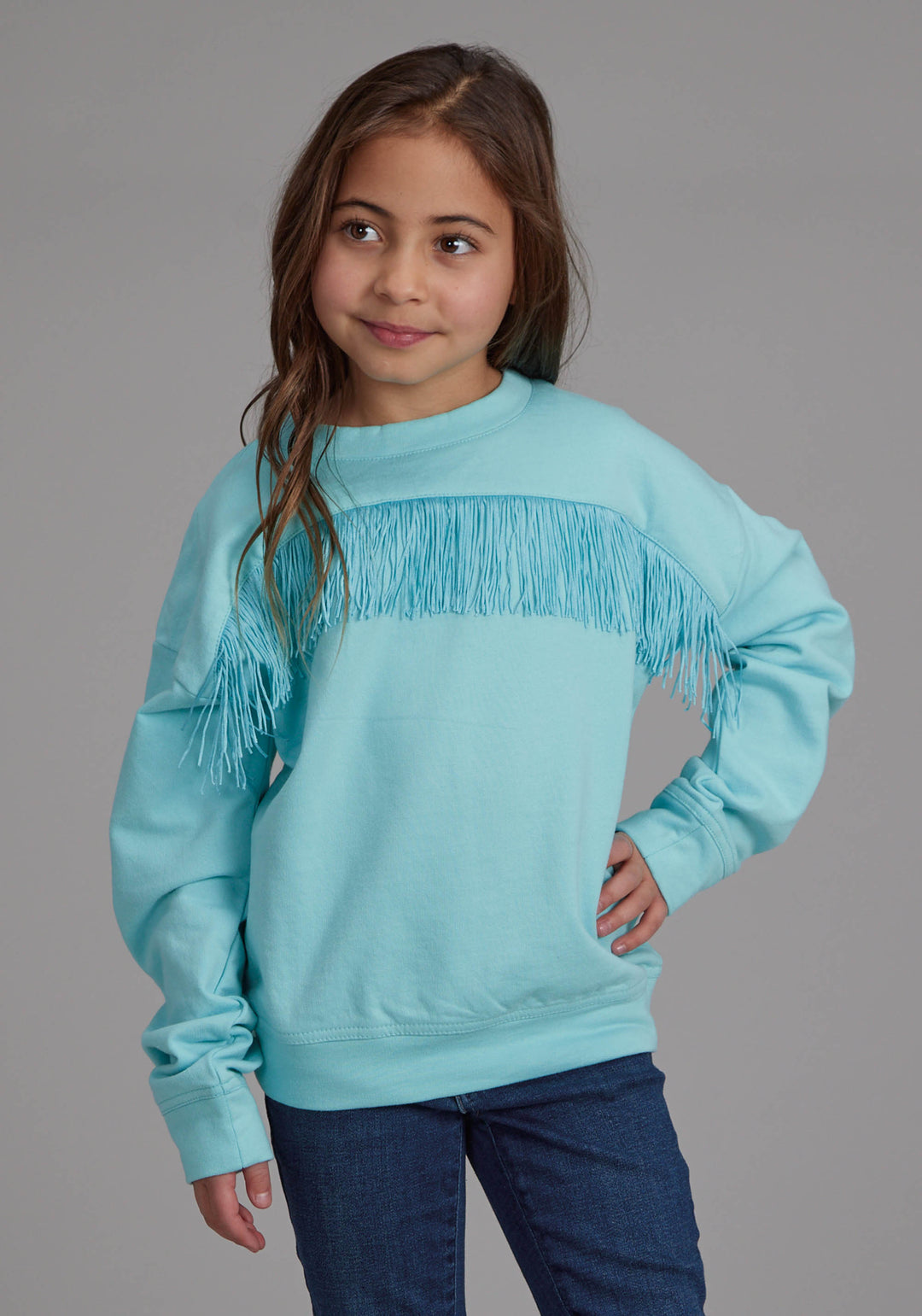 GIRLS COTTON FLEECE CREW NECK PULL-OVER LONG SLEEVE PULLOVER WESTERN SHIRT