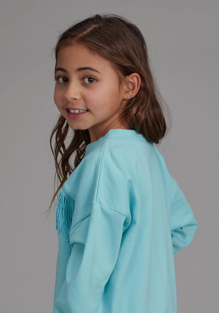 GIRLS COTTON FLEECE CREW NECK PULL-OVER LONG SLEEVE PULLOVER WESTERN SHIRT
