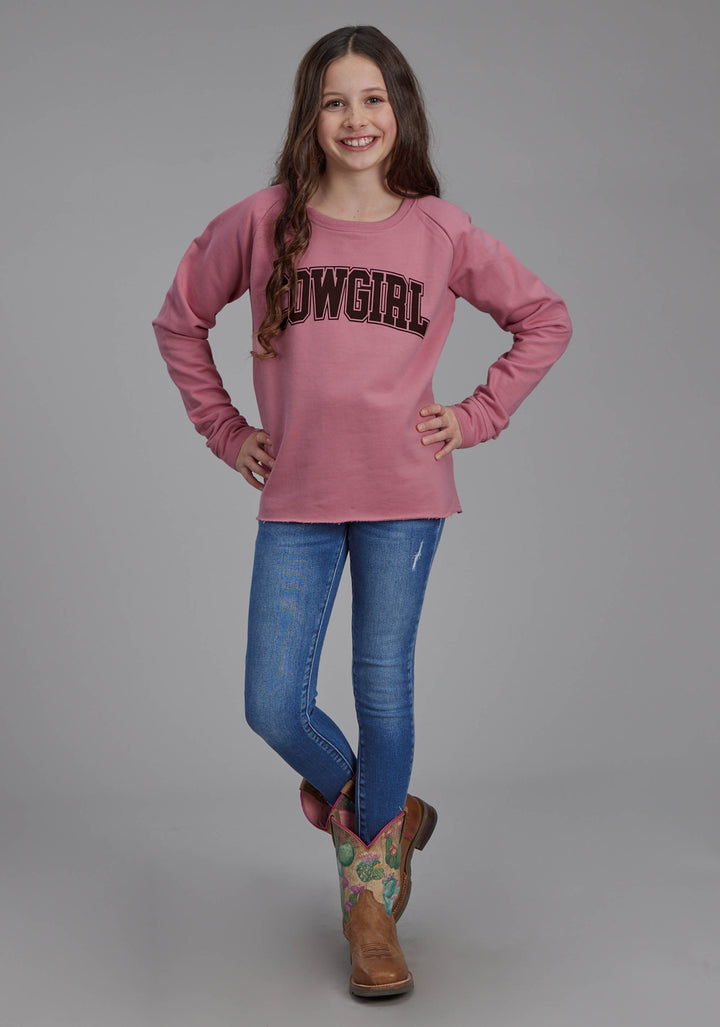 GIRLS DUSTY PINK FLEECE SWEATSHIRT LONG SLEEVE PULLOVER WESTERN SHIRT