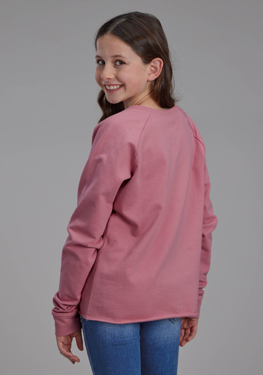 GIRLS DUSTY PINK FLEECE SWEATSHIRT LONG SLEEVE PULLOVER WESTERN SHIRT