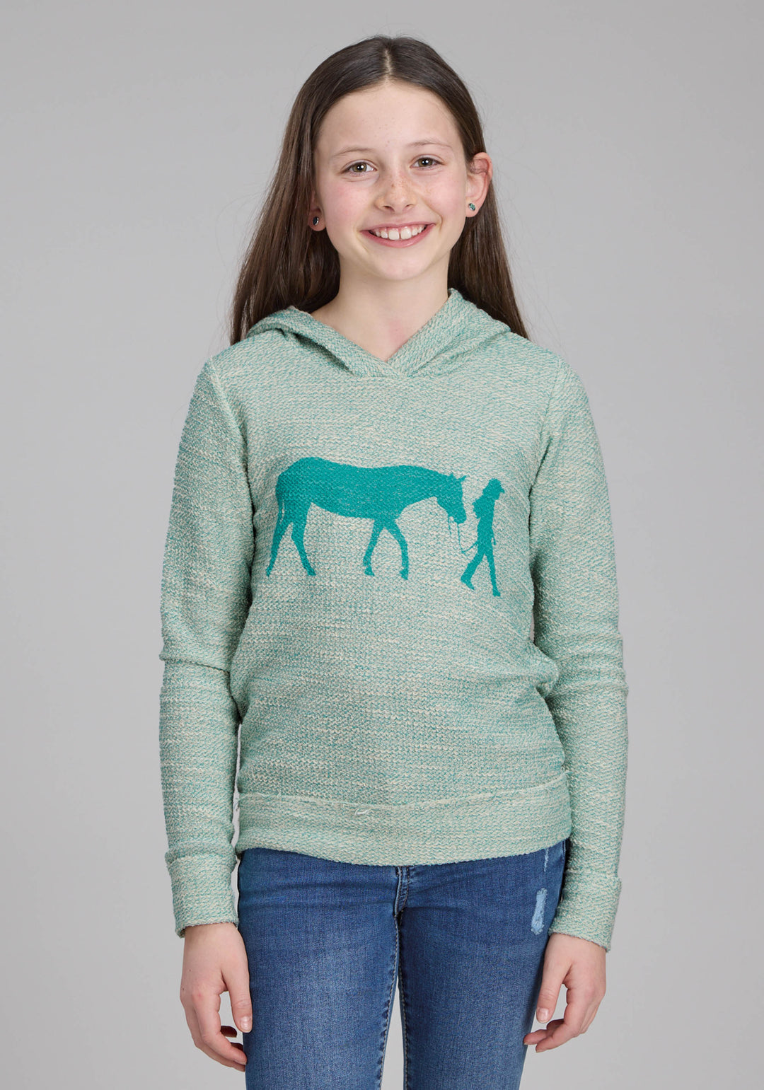 GIRLS LONG SLEEVE HOODED SWEATER LONG SLEEVE PULLOVER WESTERN SHIRT