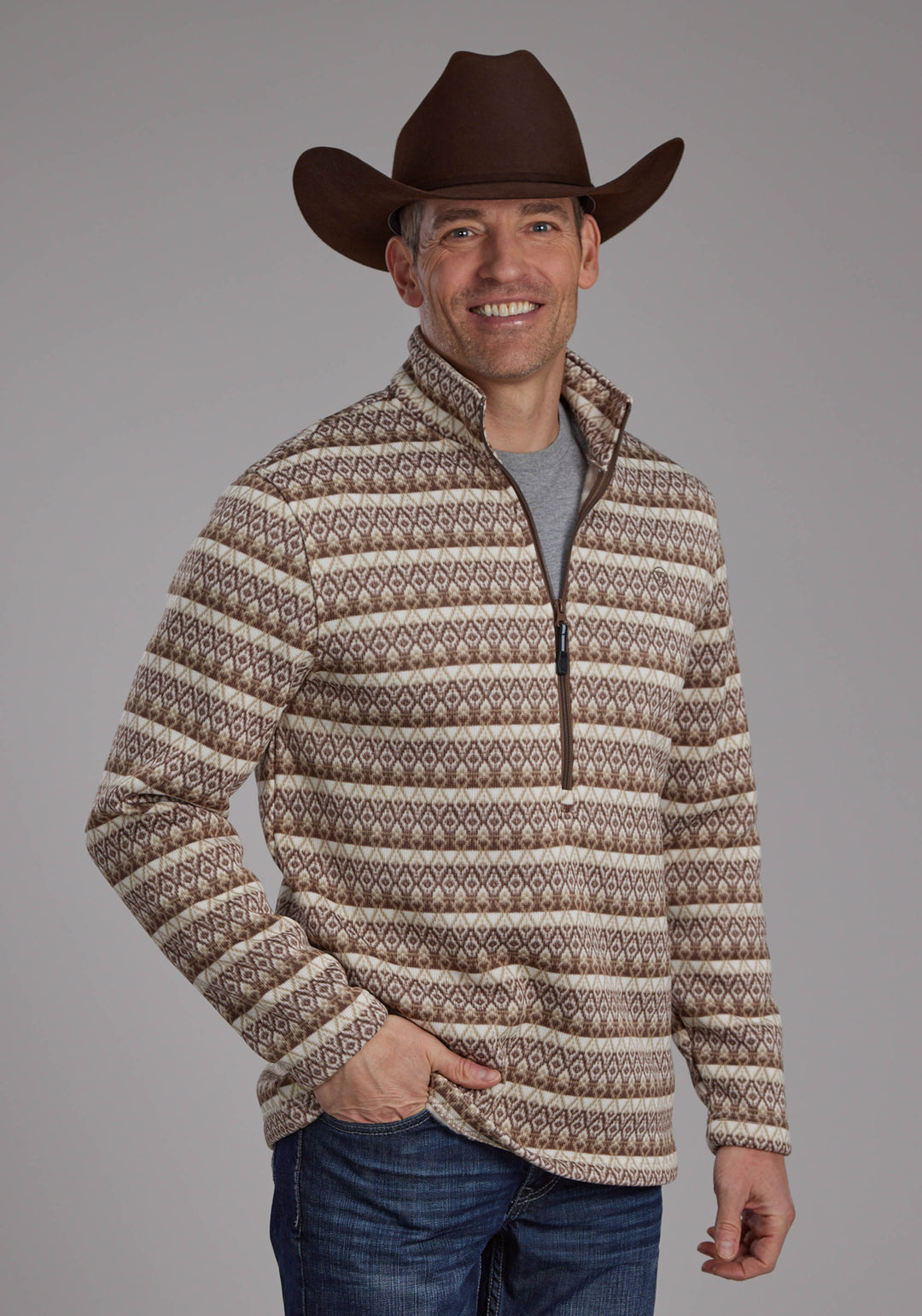 MENS OMBRE AZTEC STRIPE SWEATER ZIPPER WESTERN SHIRT