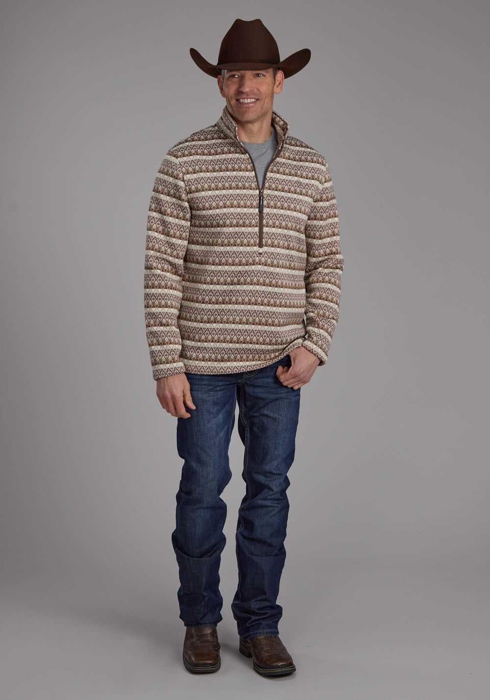 MENS OMBRE AZTEC STRIPE SWEATER ZIPPER WESTERN SHIRT
