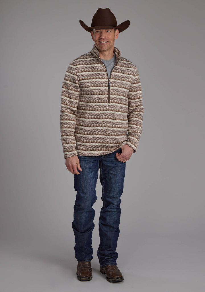 MENS OMBRE AZTEC STRIPE SWEATER ZIPPER WESTERN SHIRT