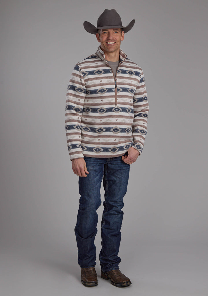 MENS HORIZONTAL AZTEC STRIPE SWEATER ZIPPER WESTERN SHIRT