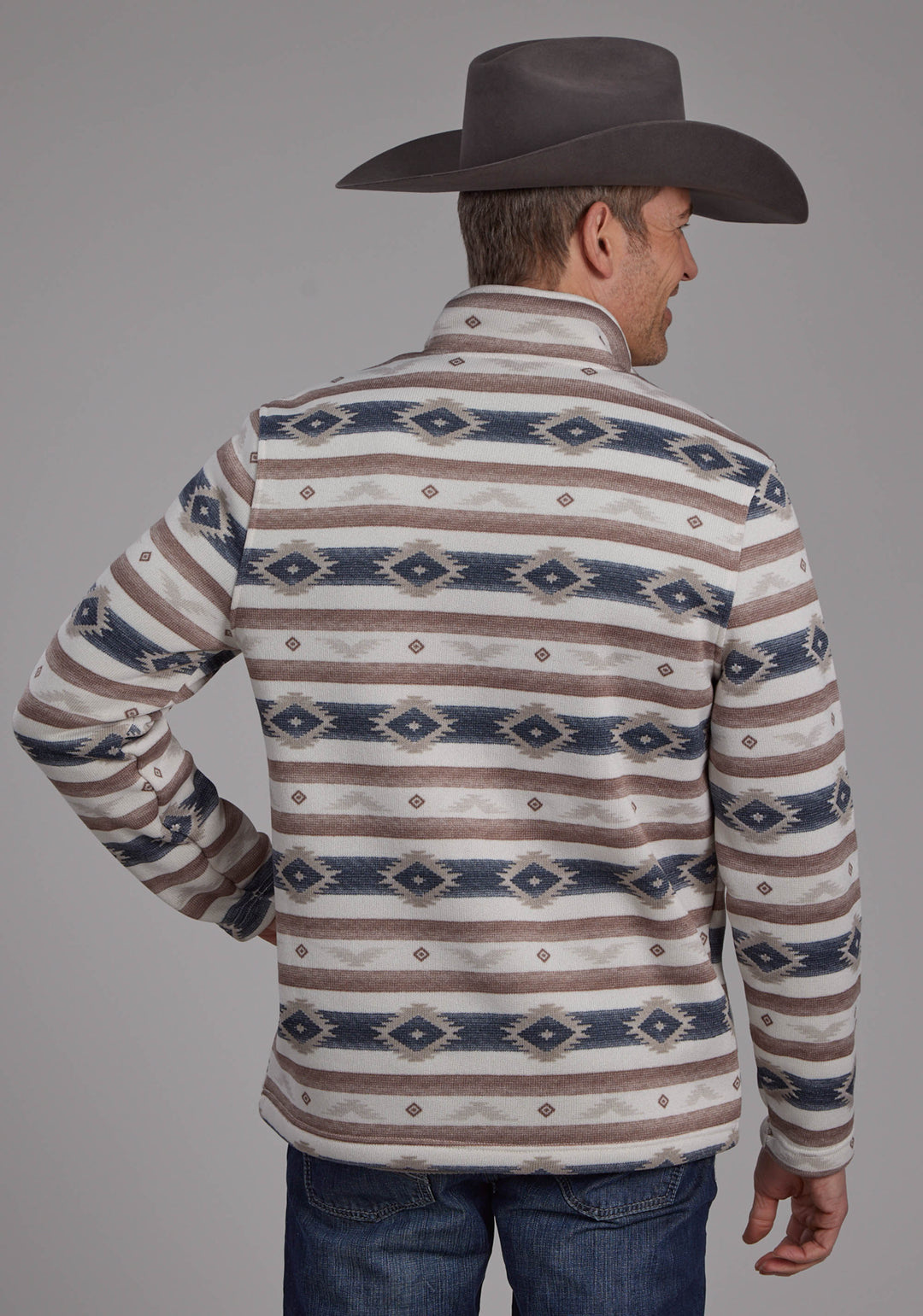 MENS HORIZONTAL AZTEC STRIPE SWEATER ZIPPER WESTERN SHIRT