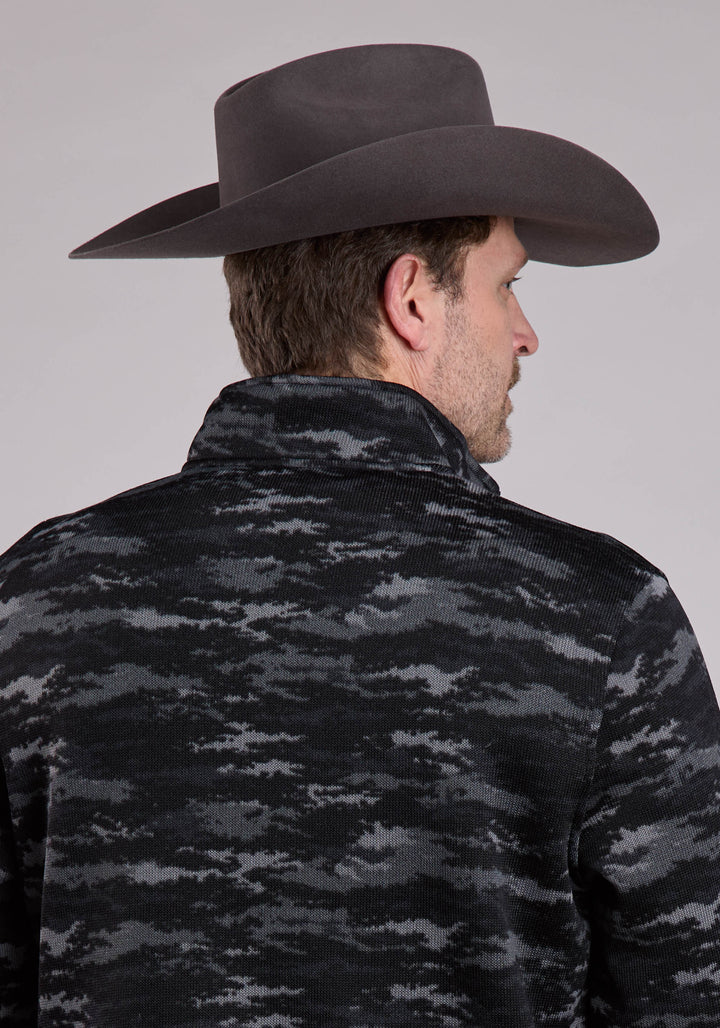 MENS SWEATER ZIPPER CAMO SWEATER KNIT PULLOVER WESTERN SHIRT