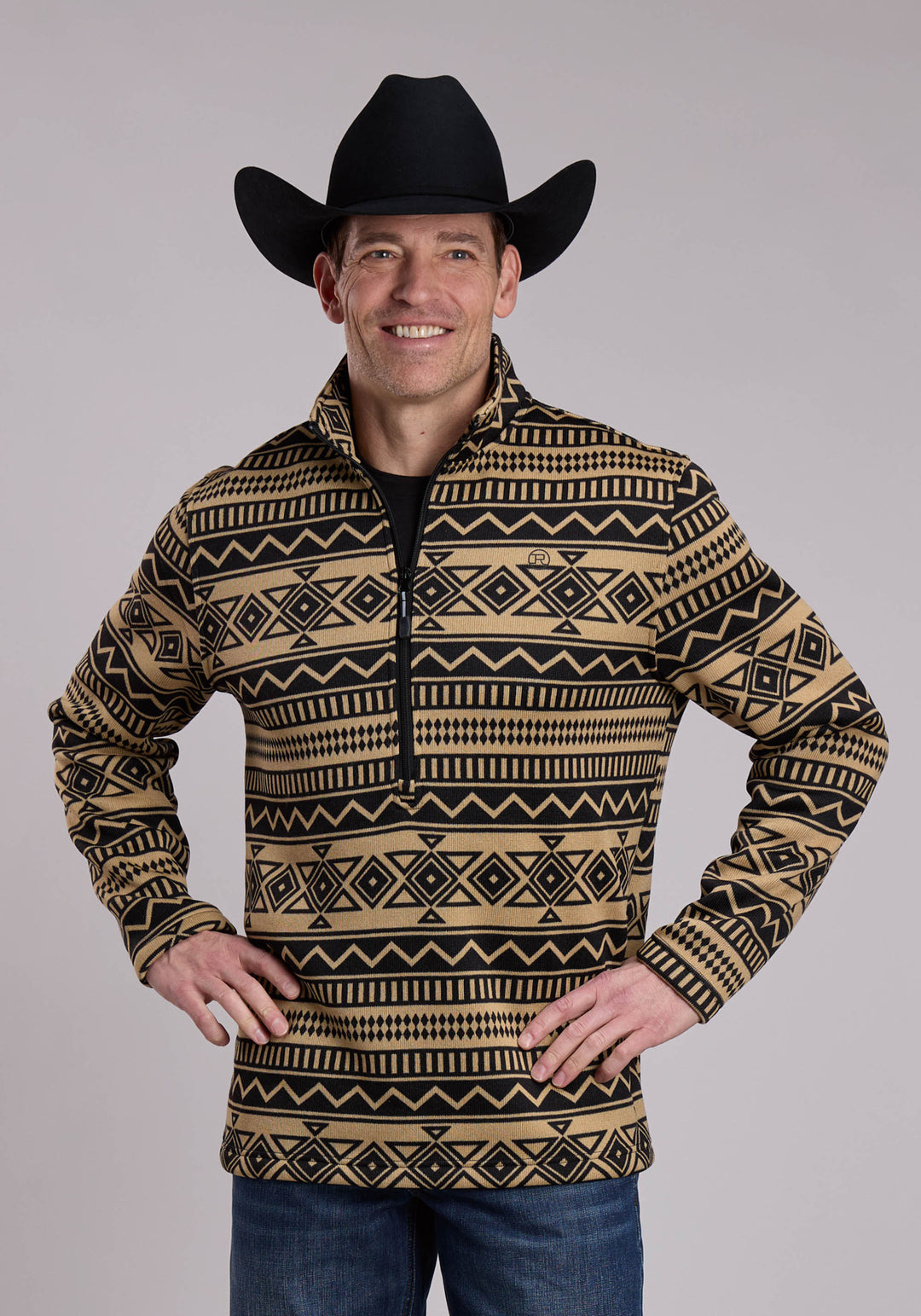 MENS ROPER BLACK AND TAN DIAMOND AZTEC WESTERN SWEATER