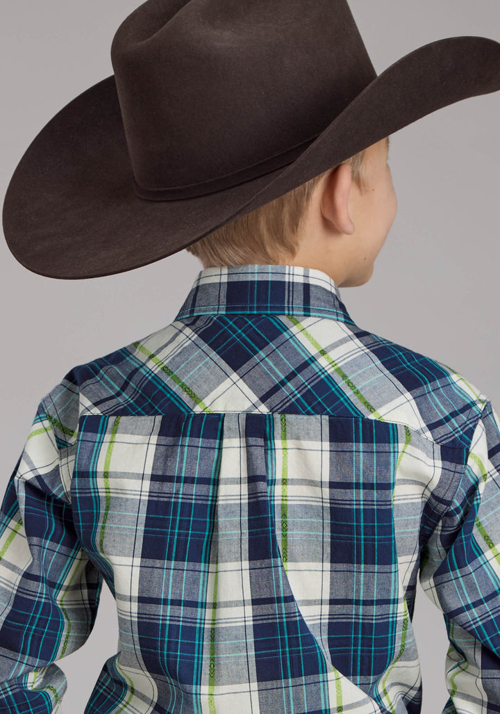 BOYS CONTRAST DOBBY LONG SLEEVE SNAP WESTERN SHIRT
