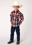 BOYS LONG SLEEVE SNAP BLACK WHITE RED OMBRE WESTERN SHIRT