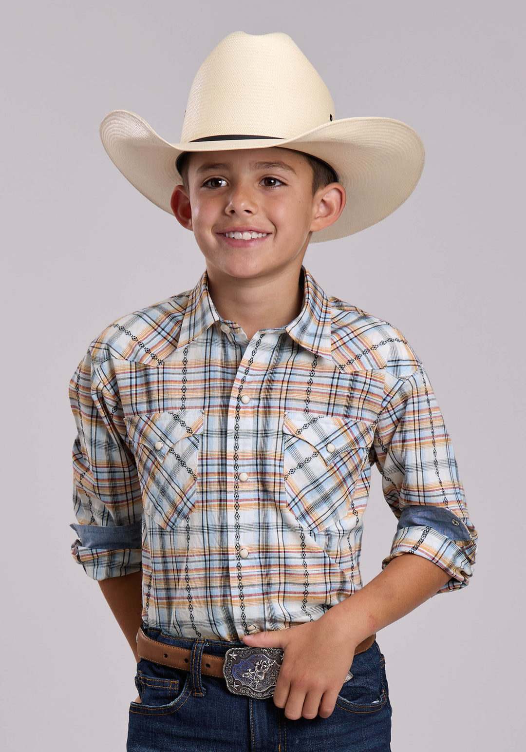 BOYS ROPER SERAPE PLAID WESTERN SWEATER