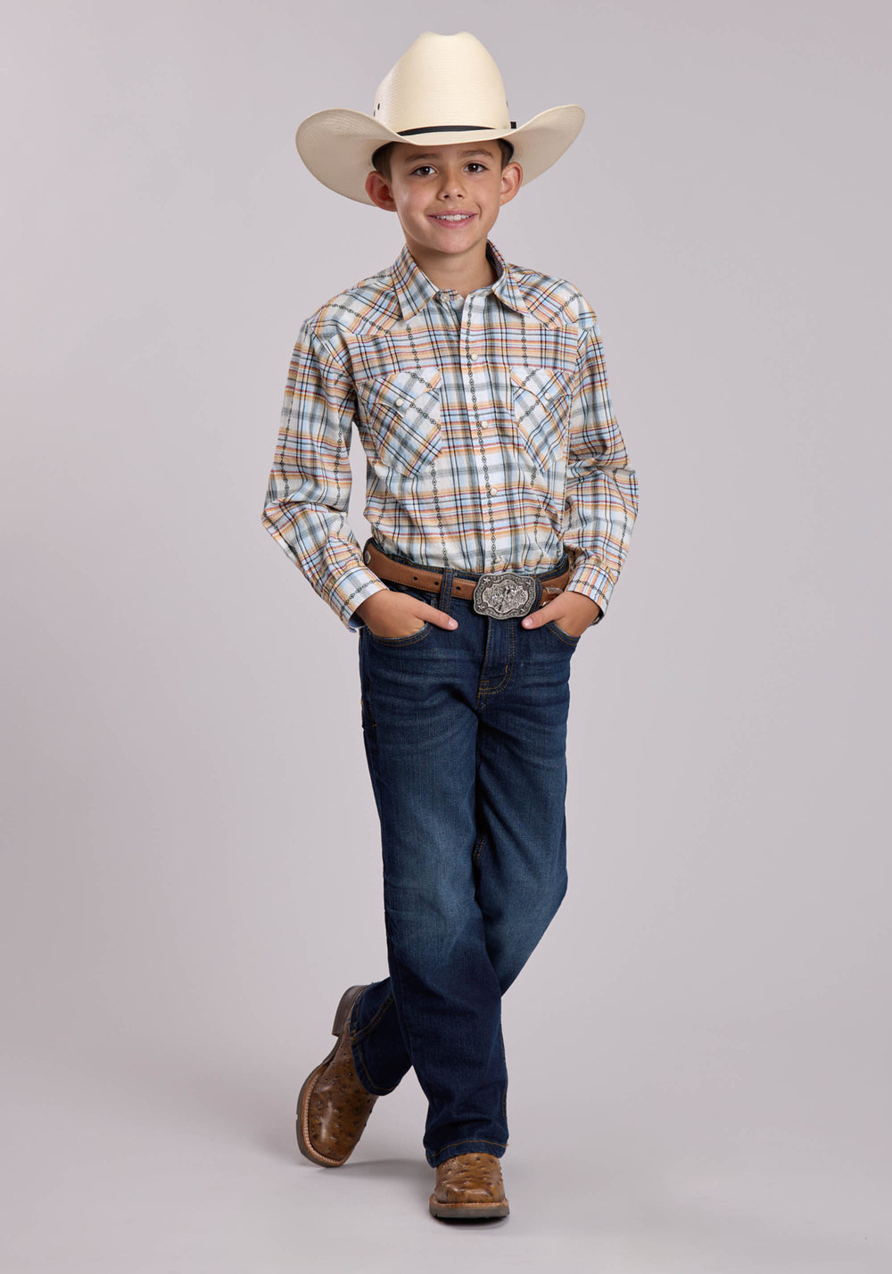 BOYS ROPER SERAPE PLAID WESTERN SWEATER