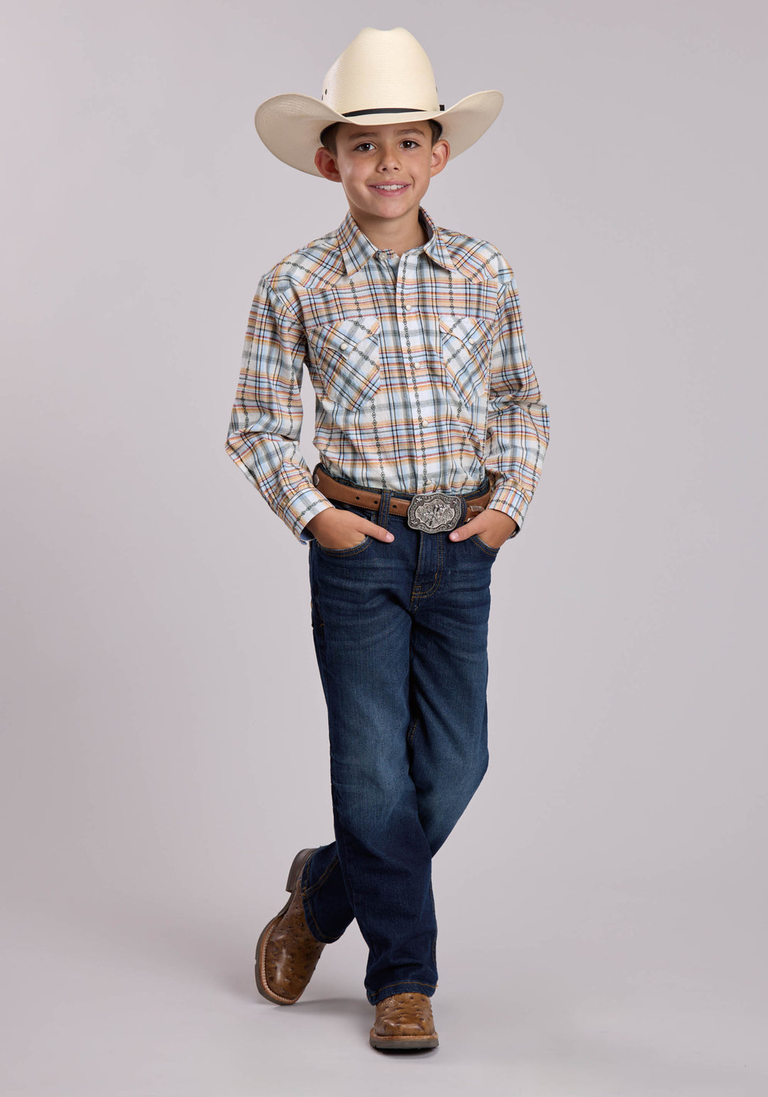 BOYS ROPER SERAPE PLAID WESTERN SWEATER