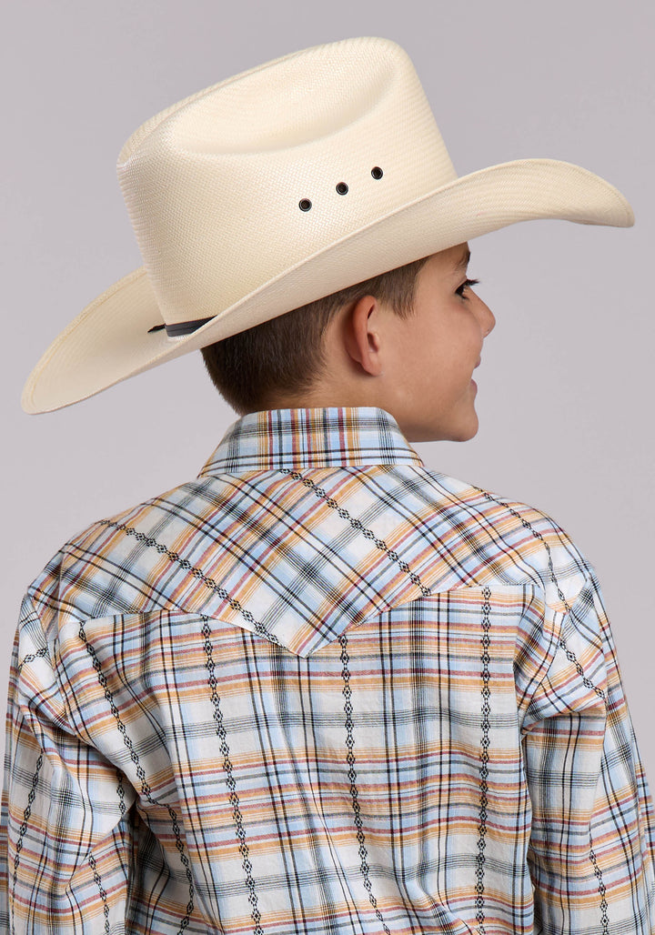BOYS ROPER SERAPE PLAID WESTERN SWEATER