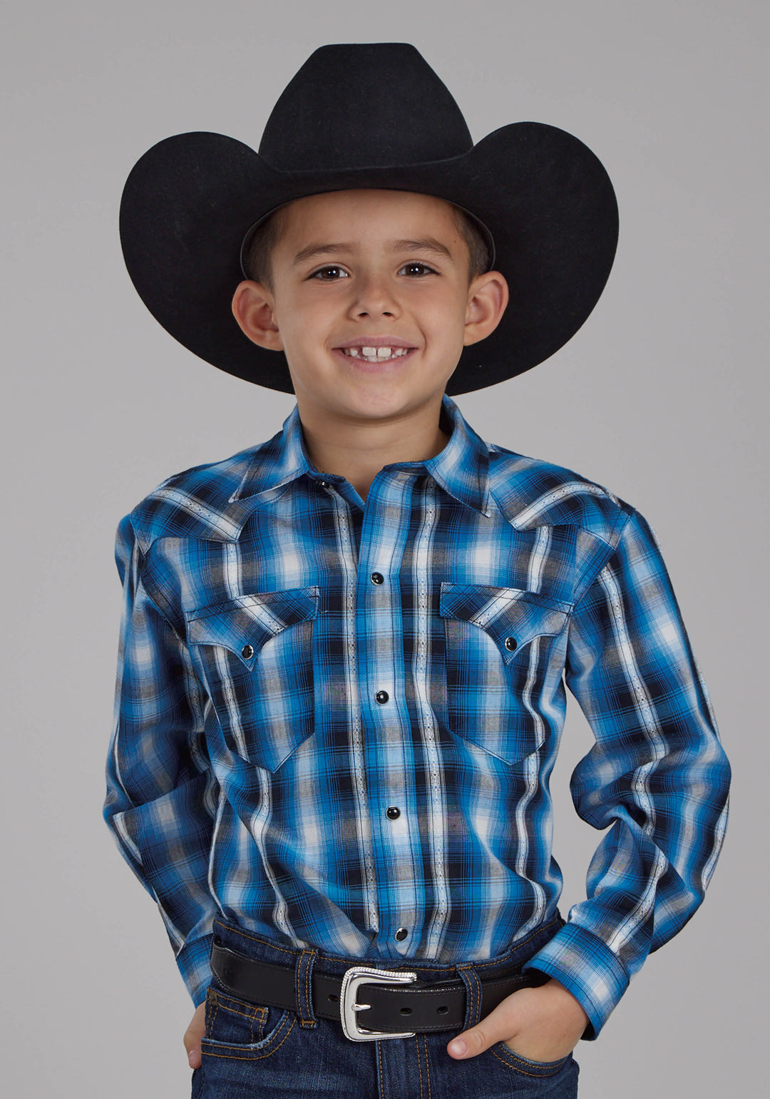 BOYS AZTEC DOBBY LONG SLEEVE SNAP WESTERN SHIRT