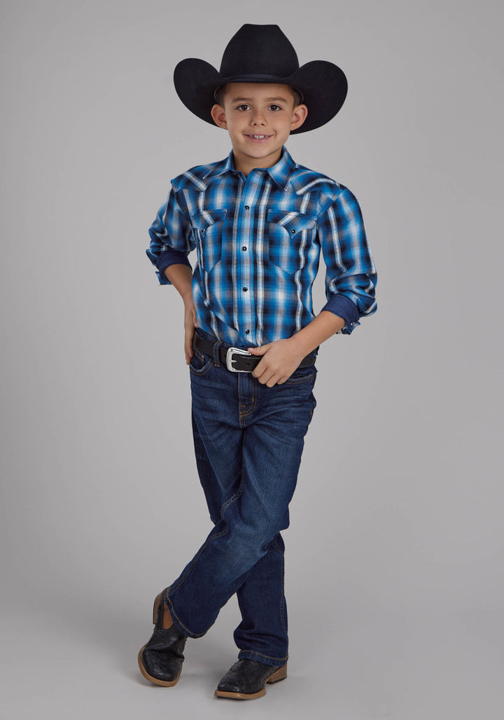 BOYS AZTEC DOBBY LONG SLEEVE SNAP WESTERN SHIRT