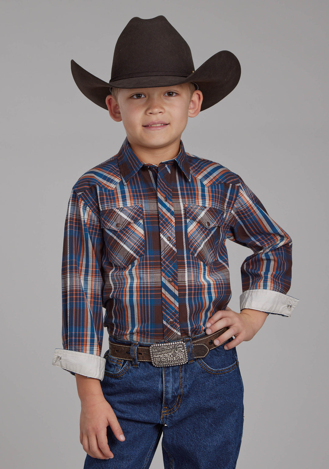 BOYS ARROW DOBBY LONG SLEEVE SNAP WESTERN SHIRT