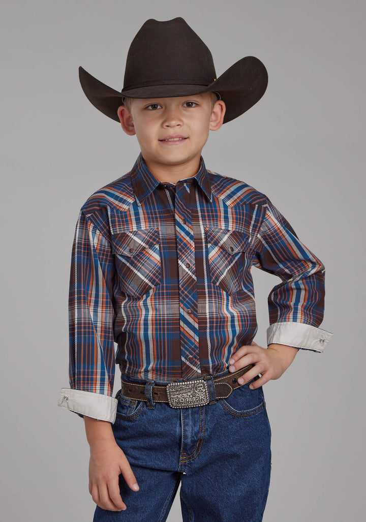 BOYS ARROW DOBBY LONG SLEEVE SNAP WESTERN SHIRT