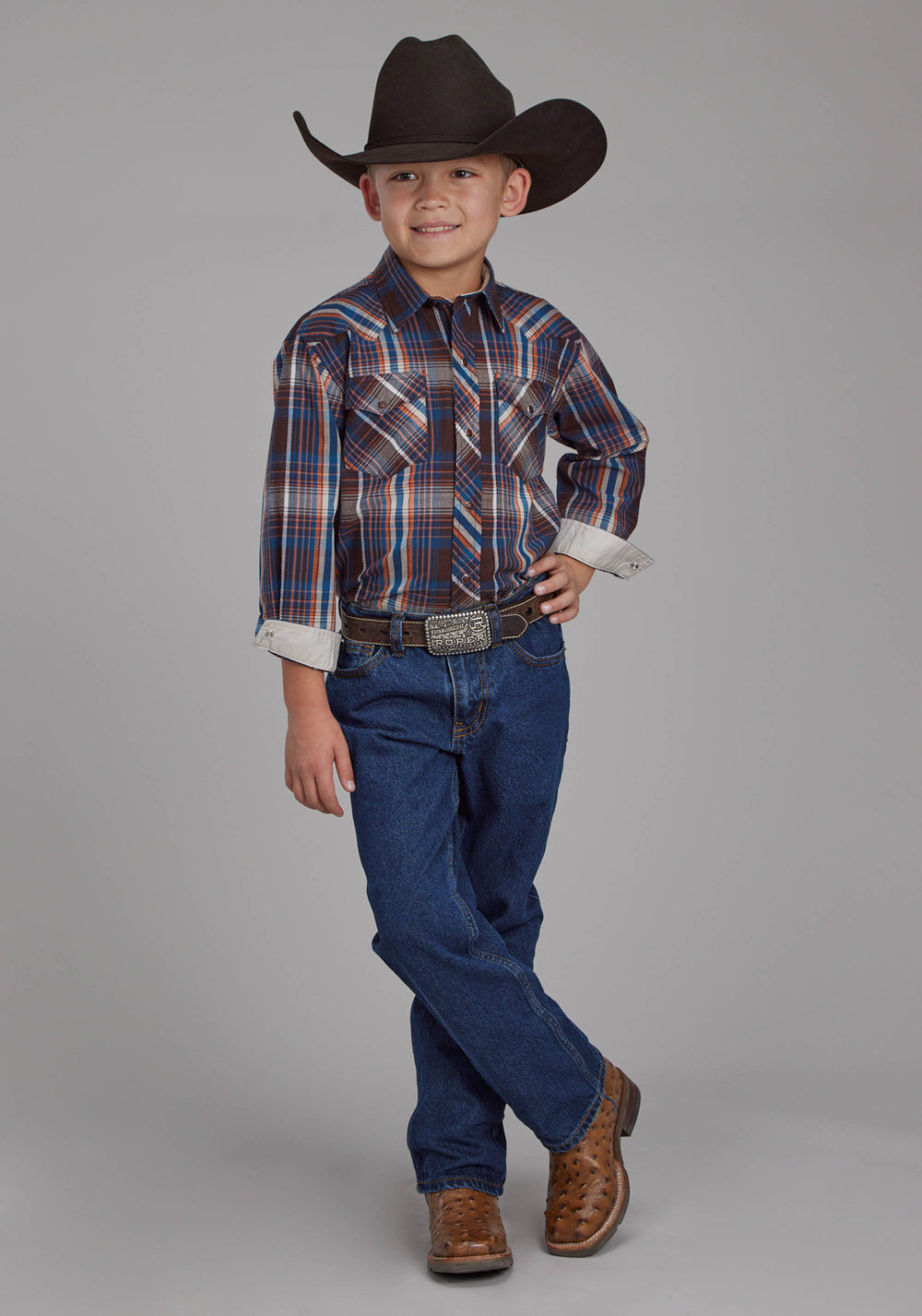 BOYS ARROW DOBBY LONG SLEEVE SNAP WESTERN SHIRT
