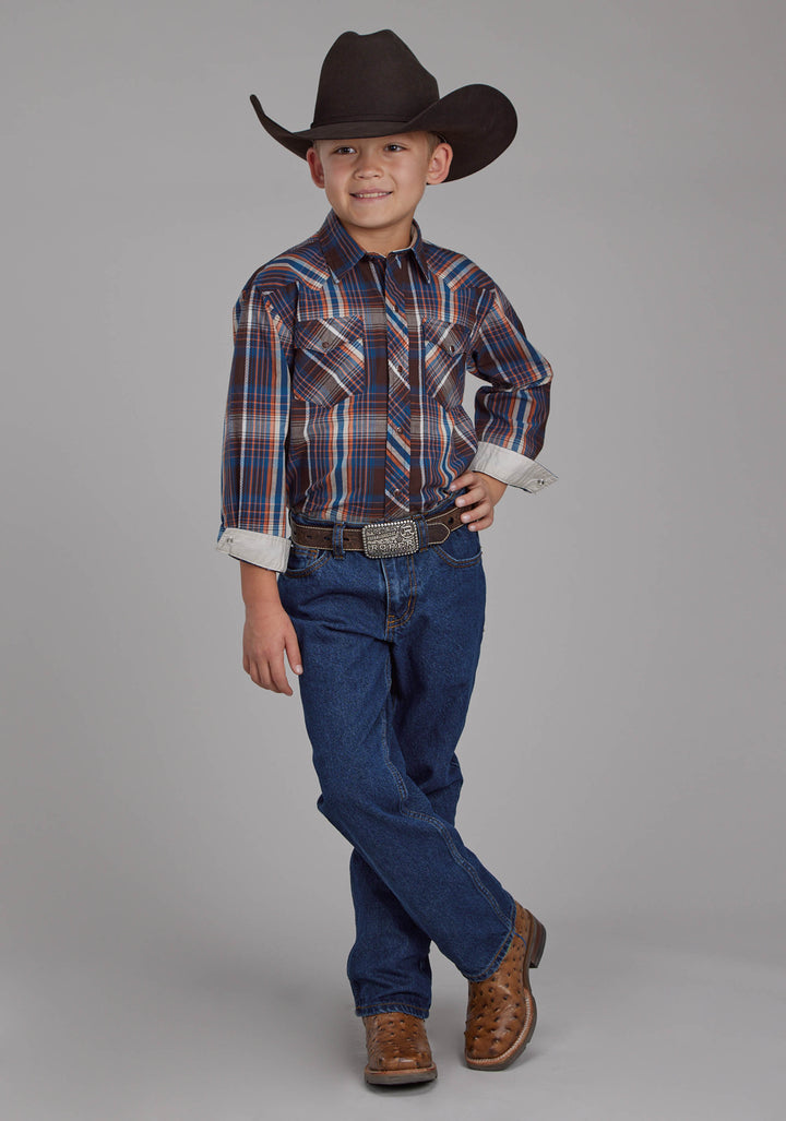BOYS ARROW DOBBY LONG SLEEVE SNAP WESTERN SHIRT