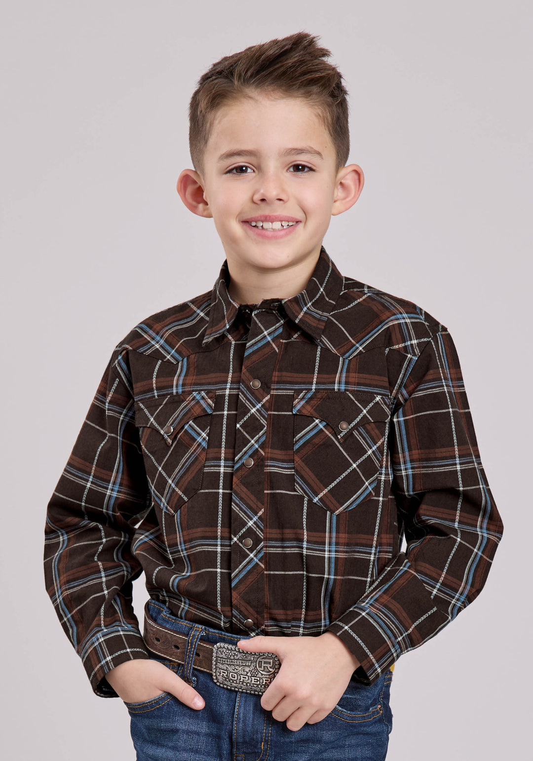 BOYS LONG SLEEVE SNAP ARROW DOBBY WESTERN SHIRT