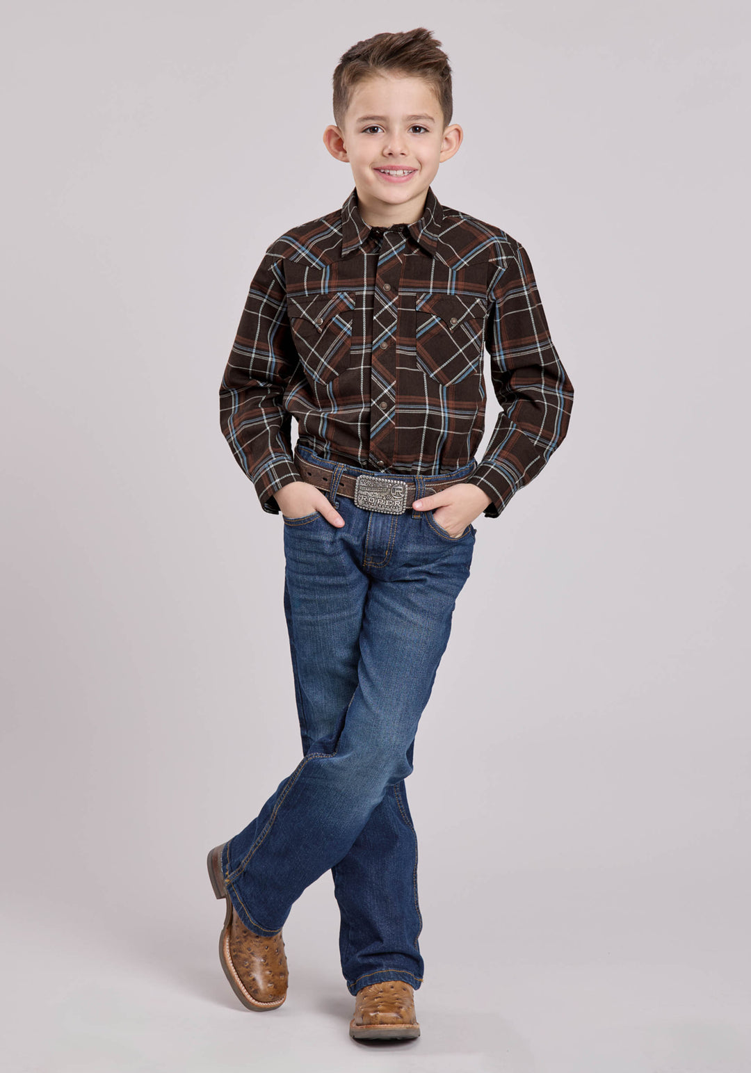 BOYS LONG SLEEVE SNAP ARROW DOBBY WESTERN SHIRT