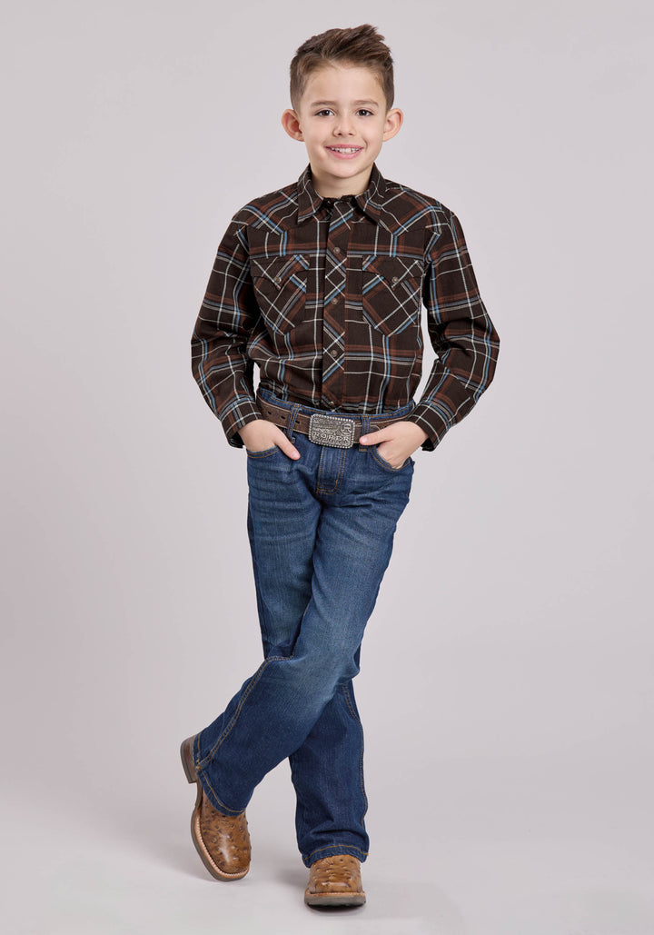 BOYS LONG SLEEVE SNAP ARROW DOBBY WESTERN SHIRT