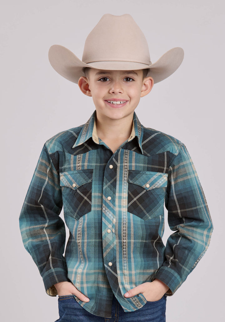 BOYS ROPER AZTEC DOBBY LONG SLEEVE SNAP SHIRT