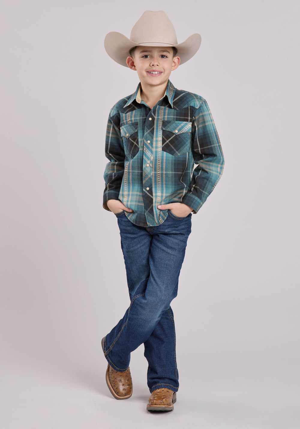 BOYS ROPER AZTEC DOBBY LONG SLEEVE SNAP SHIRT